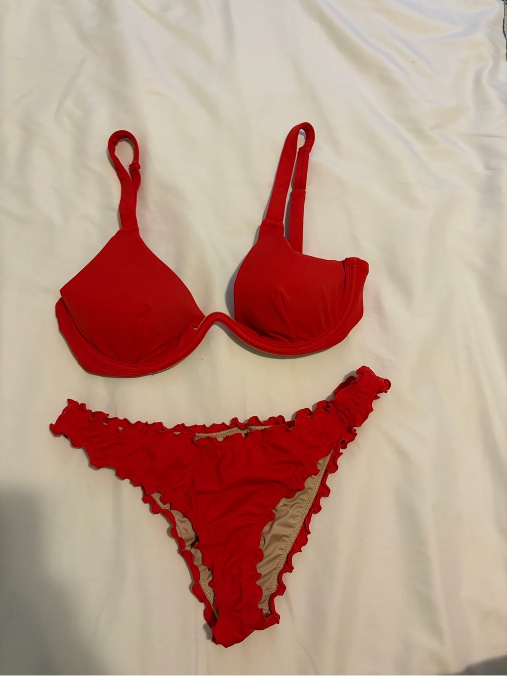 Shade & Shore Red Ruffle Two-Piece Bikini